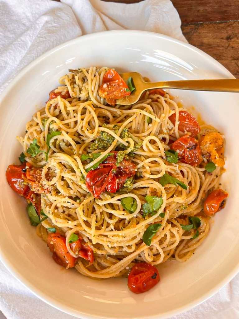 Angel Hair Pasta with Pan Roasted Cherry Tomato Sauce