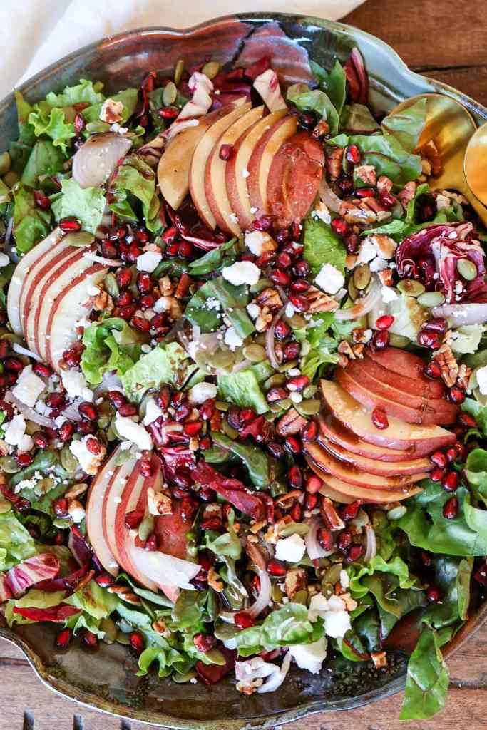 Winter Greens Salad with Pear, Pecans & Pomegranate
